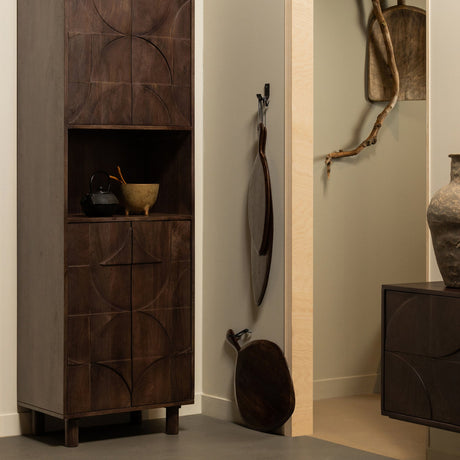 DRAW 4-DEURS OPBERGKAST MET OPEN VAK MANGOHOUT WALNOOT