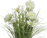 Polyestergras decoratie met witte bloemen, groene sprieten en losse aren