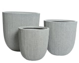 Set van 3 kunststof plantenbakken, grijze kegelcilinder met ruwe structuur