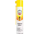 Wespensprayfles met gele dop en etiket aan de voorkant.