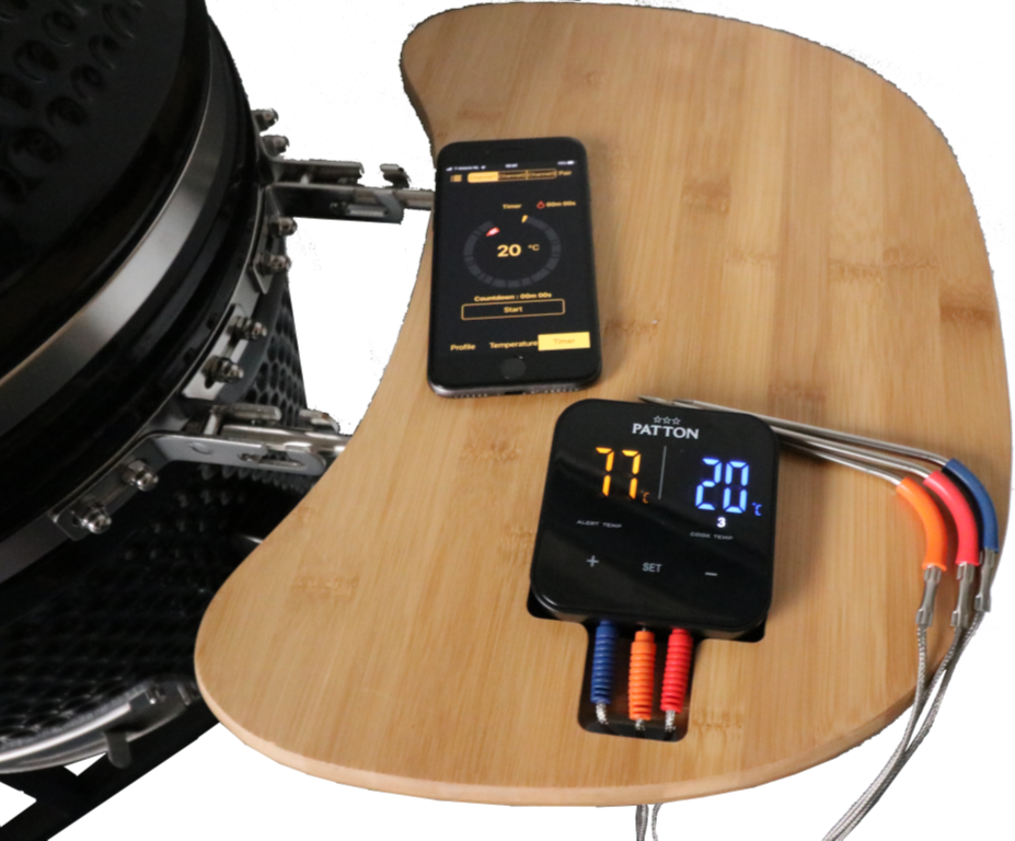 Kamado 21" Meat & Pizza edition Premium Black Keramische barbecue incl. Bluetooth kerntemperatuurmeter LED verlichting Large Compleet Zwart