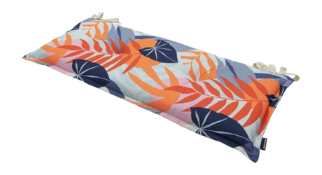 Bankkussen 120x48 met indigo blauwe hoes en oranje bladpatroon, met striksluitingen