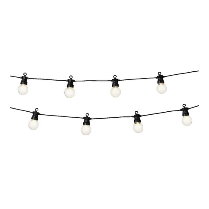 LED partylights met zwart snoer en warmwitte ronde lampjes (8 stuks zichtbaar)