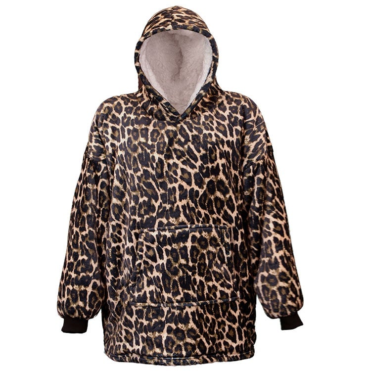 Luipaardprint oversized hoodie met capuchon en kangoeroezak, lange mouwen