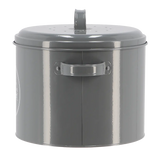Keukencomposter antraciet met bovenhendel en gesloten deksel, ronde bakvorm.