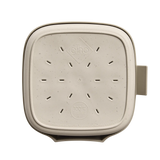 Beige onderkant van vogelhuisje met ventilatiegaatjes en reliëfmarkering