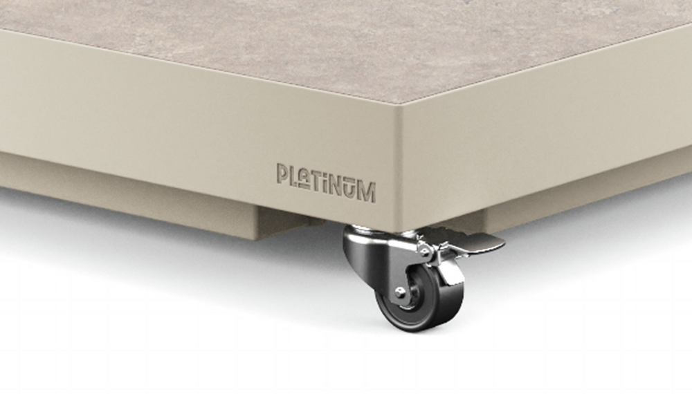 Parasolvoet met zwenkwielen en PLATINUM-logo, lichtbeige basis