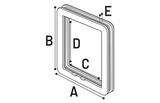 Diagram van 4-standen kattenluik met onderdelen A tot E
