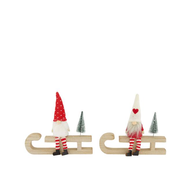 Figuur gnome op slee 20x2x19cm assorti (per stuk)