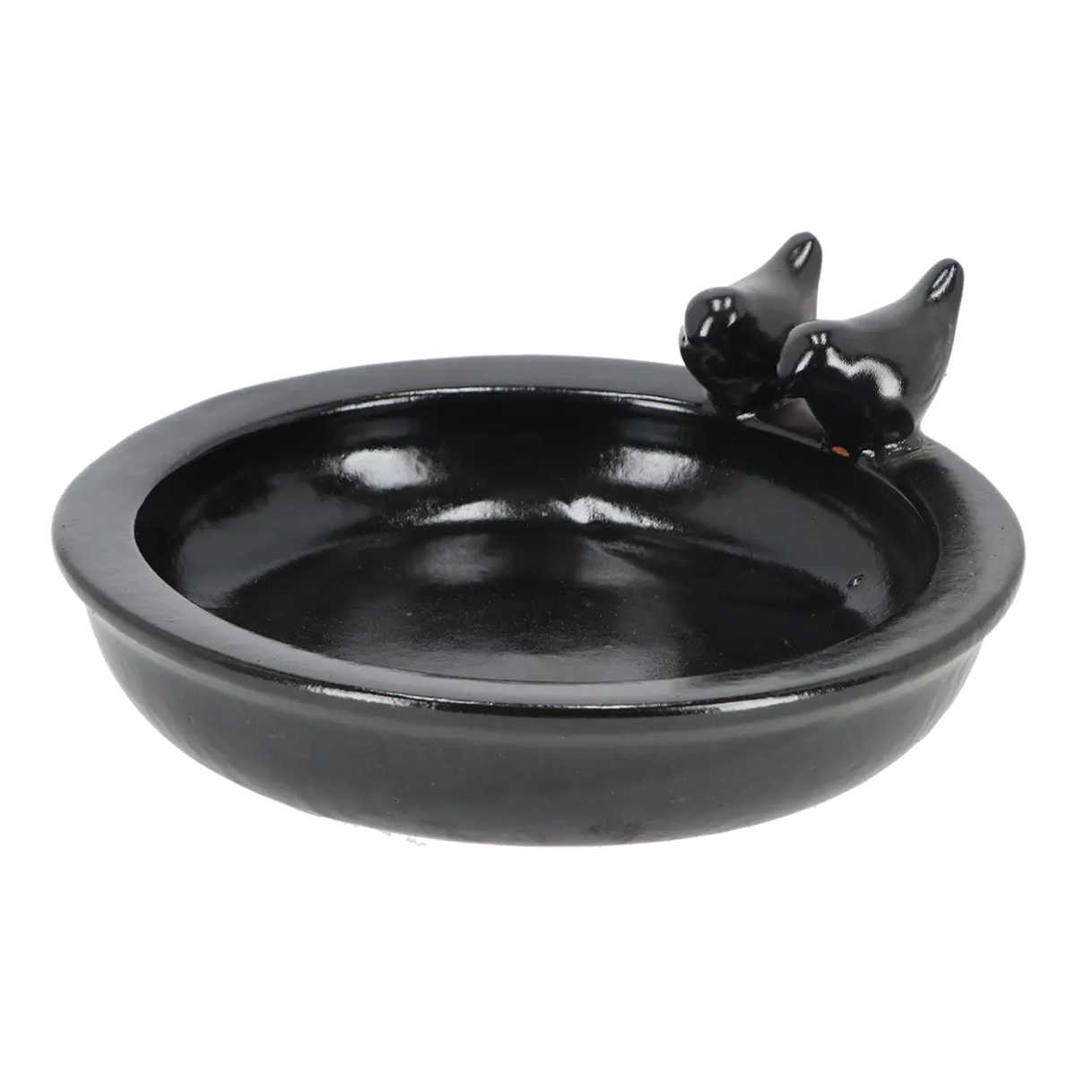 Esschert Design rond vogelbad van keramiek met zwarte vogelornamenten
