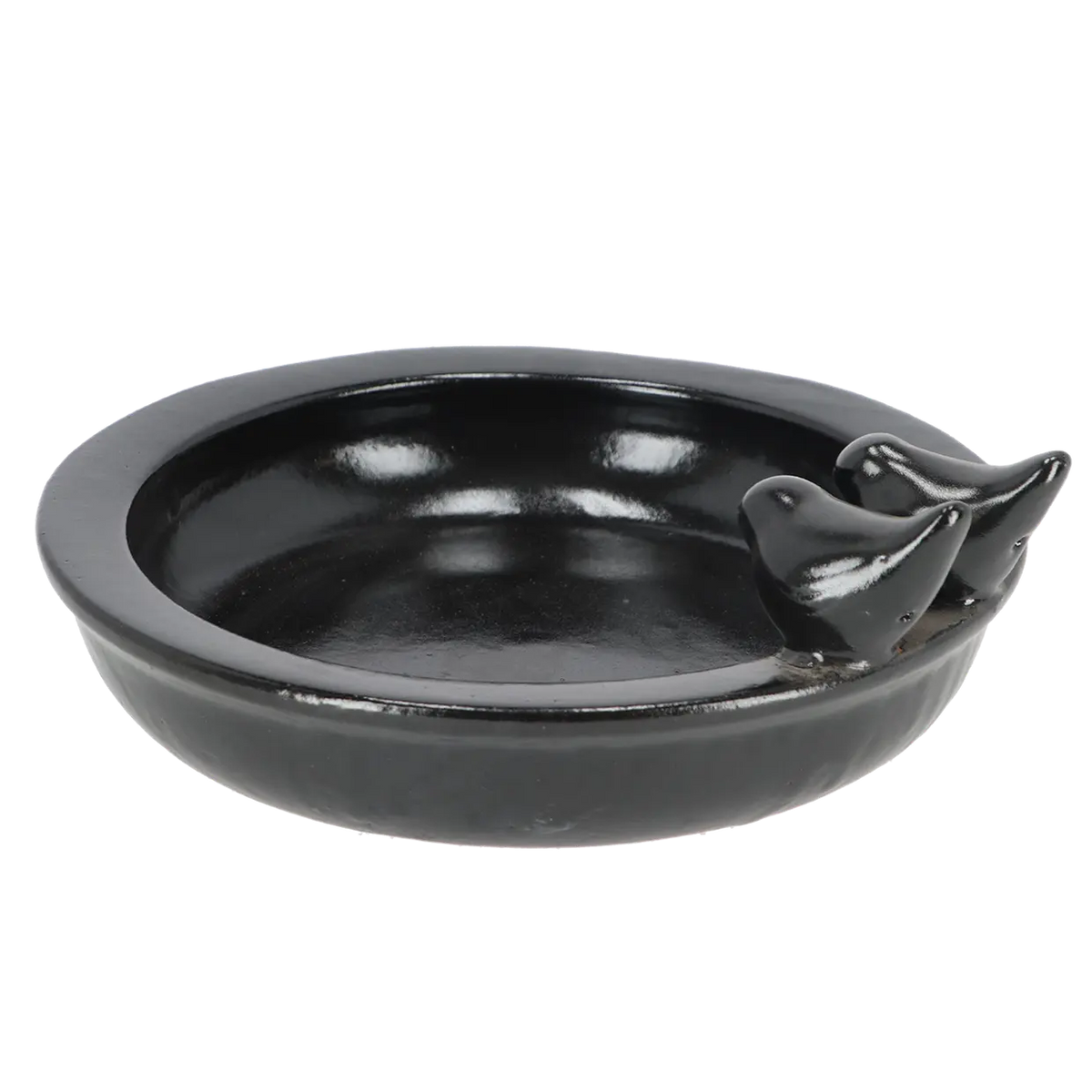 Esschert Design rond vogelbad van keramiek met vogelornament aan de rand