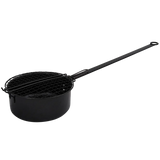 Popcornpan met zwart metalen gaasmandje en lange steel