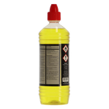 Fancy Flames vuurgel aanmaakvloeistof 1 liter, gele fles met rode dop en waarschuwingspictogram.