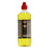 Fancy Flames vuurgel aanmaakvloeistof 1 liter, gele fles met rode dop en gevaarstickers.