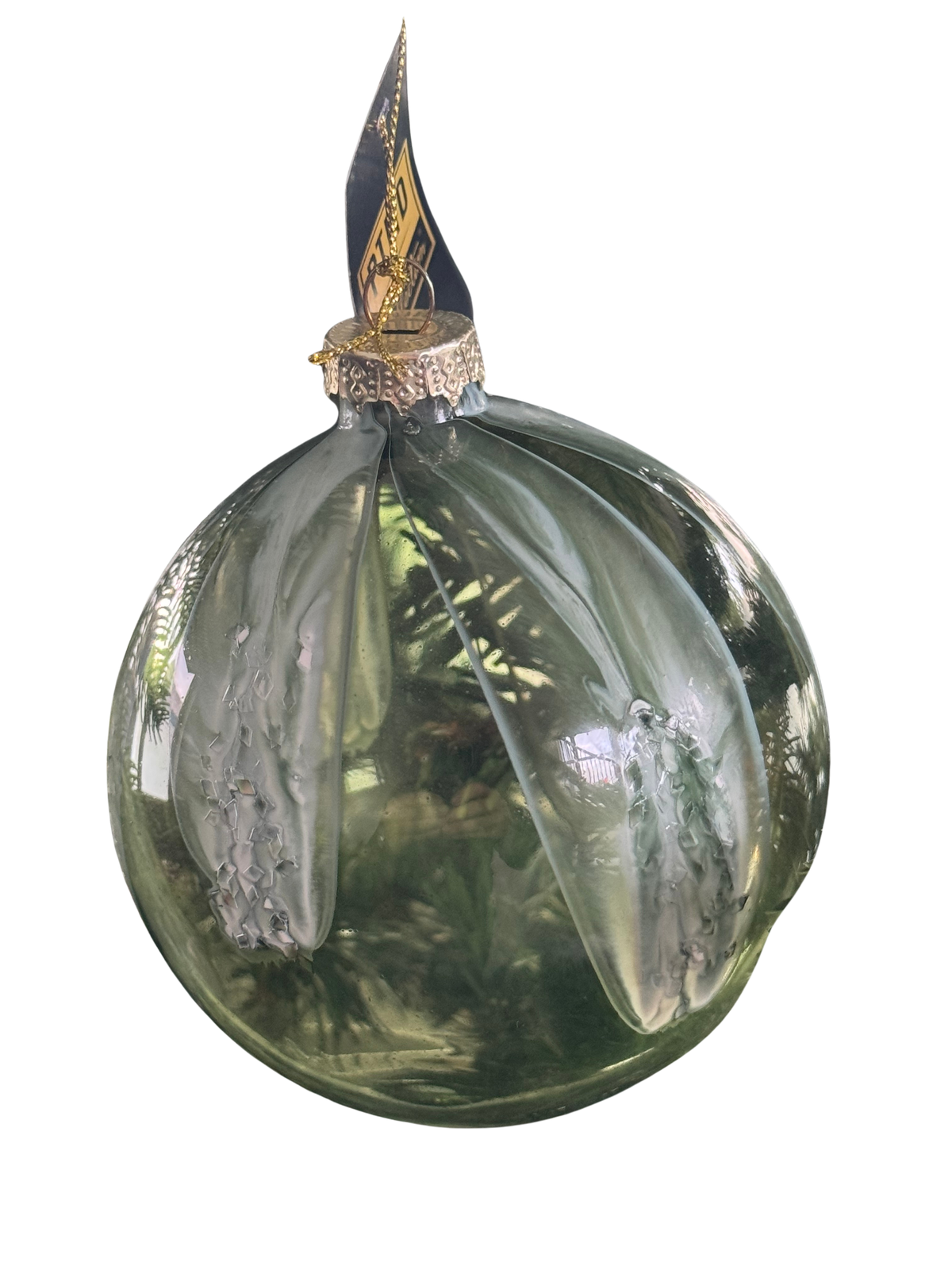 PTMD kerstbal van groen glas met witte sierdetails en ophanghaak