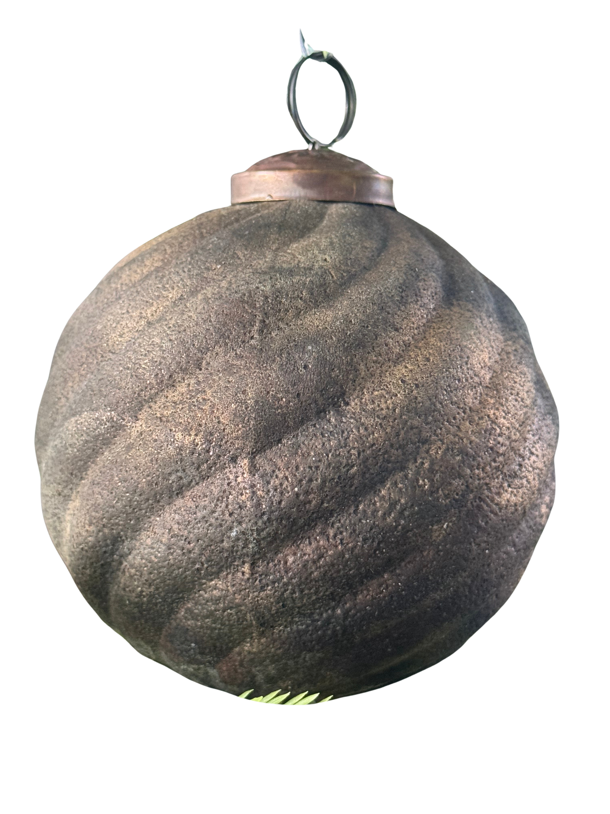 Antracietkleurige glazen kerstbal met gouden ophanglus en topkap, 9 cm