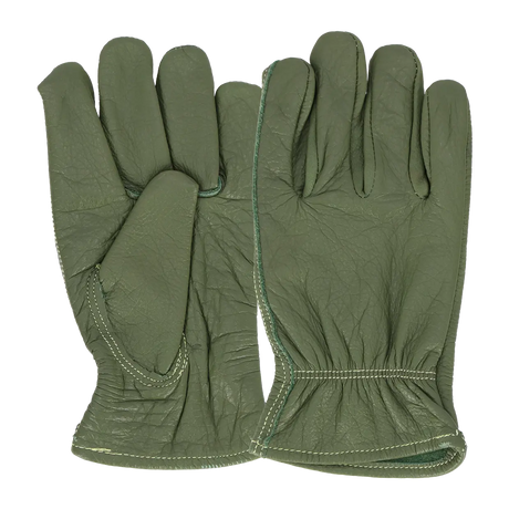 Runderleren handschoenen groen met naden en elastische manchet