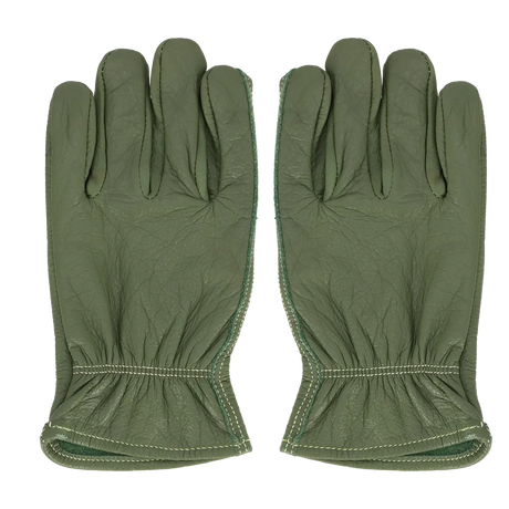 Runderleren handschoenen groen, paar met elastische boord en contrasterende stiksels