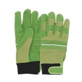 Groene gevoerde tuinhandschoenen, voor- en achterzijde met versterkte handpalmen.
