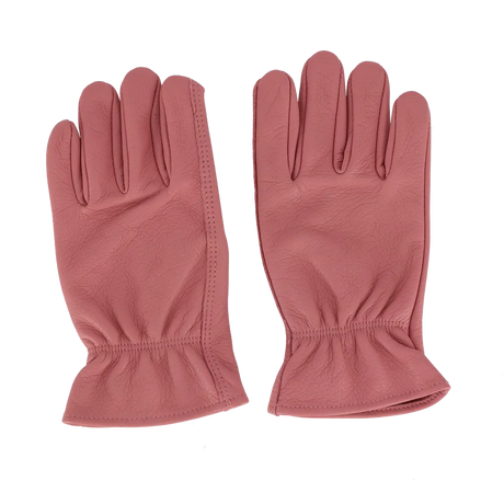 Roze runderleren handschoenen maat S, paar met zichtbare stikrand en elastische zoom