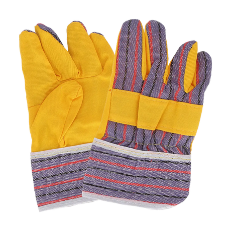 Esschert Design kinder tuinhandschoenen, paar met gele handpalm en blauw-grijze gestreepte stof