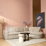 Beige bank met chaise longue links, 2,5-zits divan en lage rugkussens
