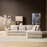 MySofa Jesse bank met chaise rechts, beige stof, afgeronde armleuning en lage rug