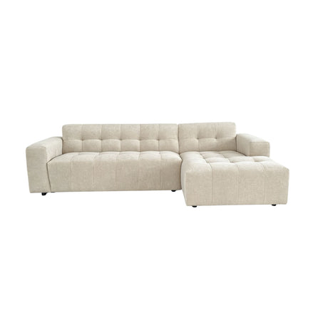 Beige 2,5-zits hoekbank met chaise rechts, quiltstructuur en hoge rug