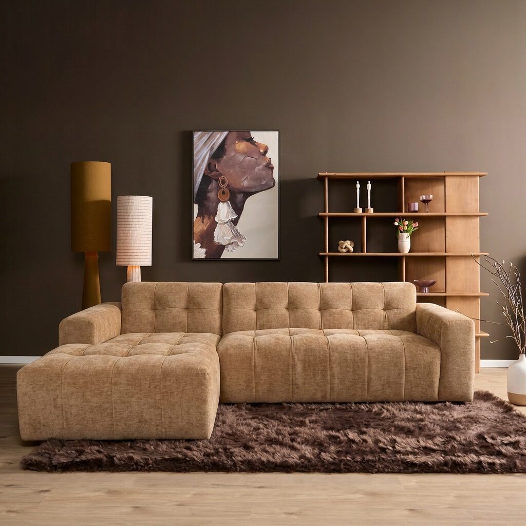 MySofa Ruby hoekbank Camel Lounge L + 2,5-zits arm rechts
