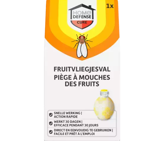 Fruitvliegjesval HOME DEFENSE in verpakking, met 1x en afbeelding van val