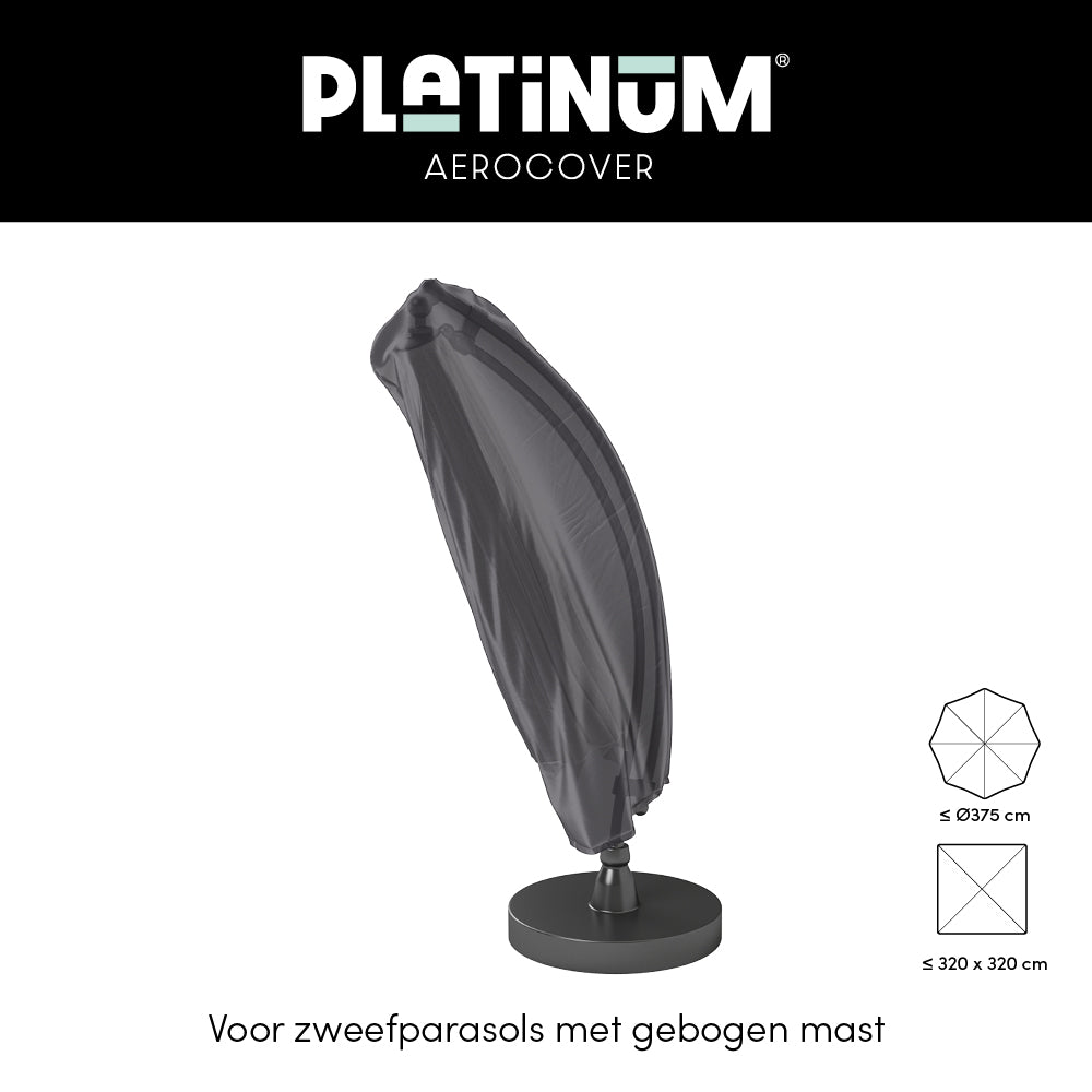 Zweefparasolhoes H250x85 in grijs, over zweefparasol op ronde voet
