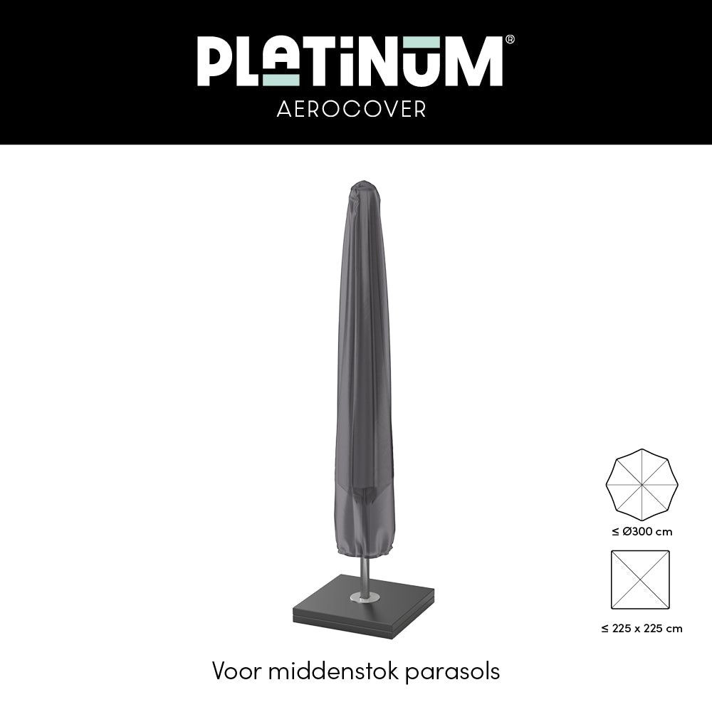 Platinum AeroCover parasolhoes voor middenpostparasol, donkergrijs, op standaard