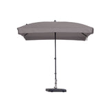Taupekleurige parasol op staander, open doek.