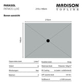 Taupekleurig parasoldoek, bovenaanzicht met diagonaal en zwarte knop.