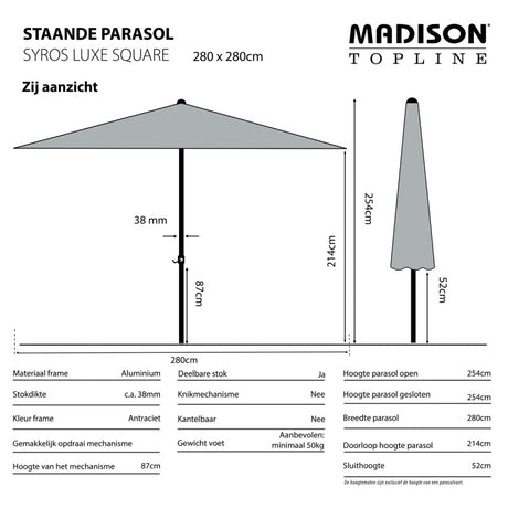 Madison - Parasol Syros luxe 280x280cm PE grey