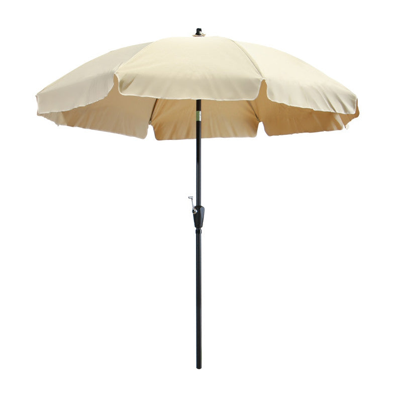 Parasol met ecru doek en ronde open dak, met zwarte paal