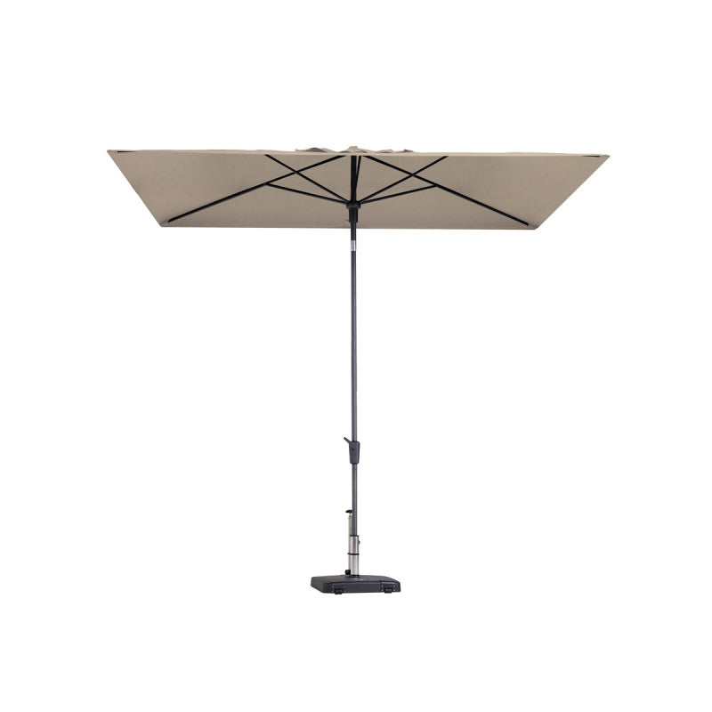 Staande parasol met ecru microvezel doek, open, met mast en kruisspanten