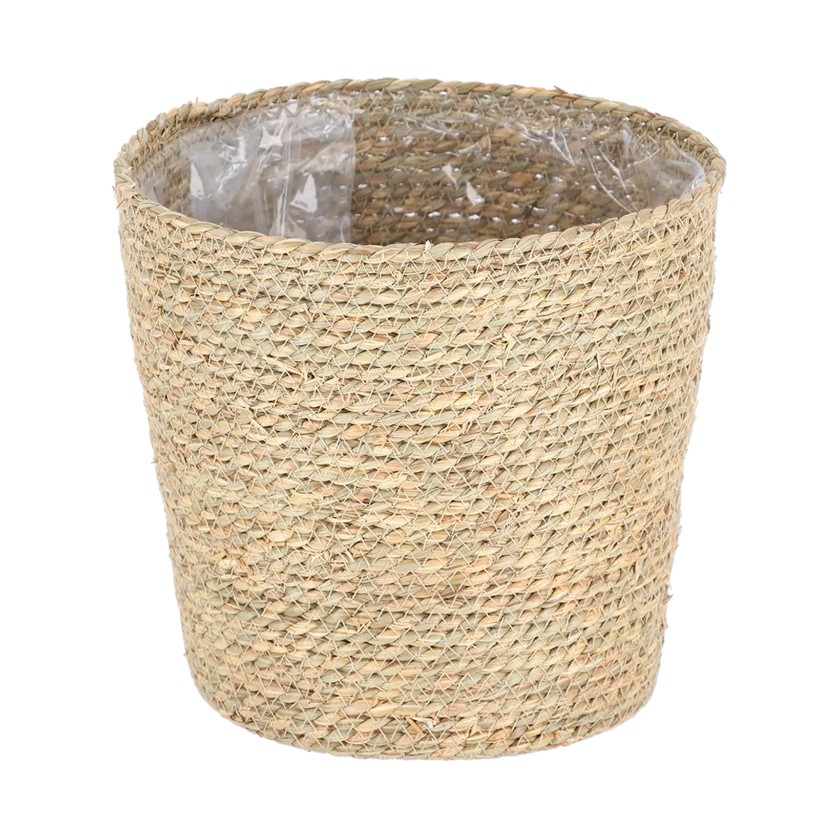 Bloempot van borstelgras met doorzichtige binnenvoering, ronde vorm