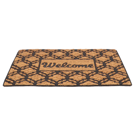 Kokosdeurmat met 'Welcome'-opdruk en geperforeerd sierpatroon, rechthoekig
