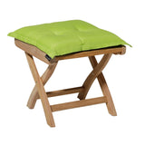 Limoen groene vierkante zitkussen 50x50 cm op houten kruk met middenplooien
