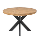 Ronde eettafel Dakota met licht houten blad en zwarte kruispoot onderstel