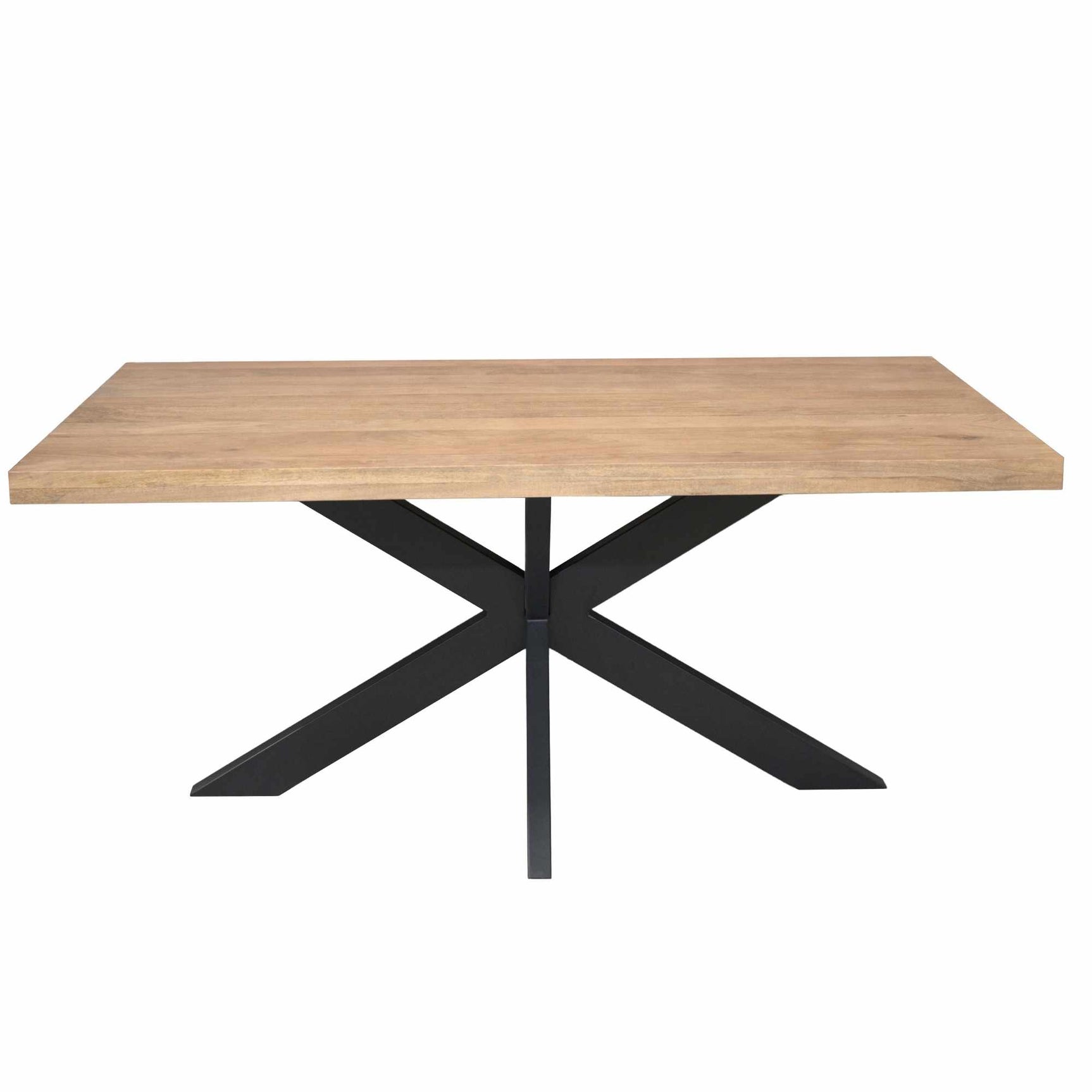 Rechthoekige eettafel met licht houten blad en zwart X-onderstel