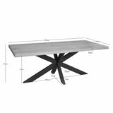 Rechthoekige eettafel met houtnerf blad; afmetingen 200×100 cm en pootdetails