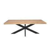 Rechthoekige eettafel met licht houten blad en zwart kruisframe onderstel