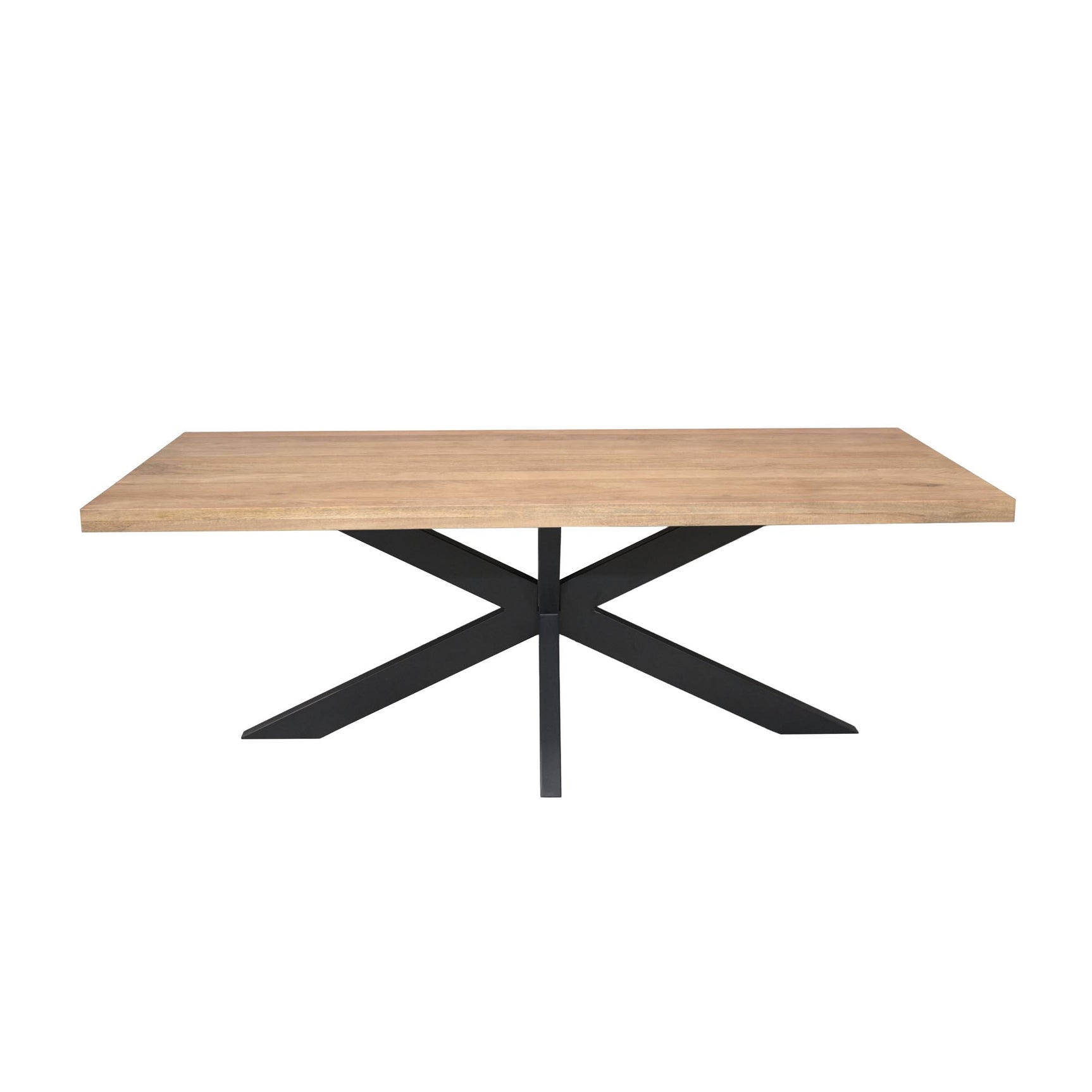 Rechthoekige eettafel met licht houten blad en zwart kruispoot onderstel