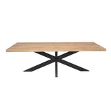 Rechthoekige eettafel met licht houten tafelblad en zwarte X-poten