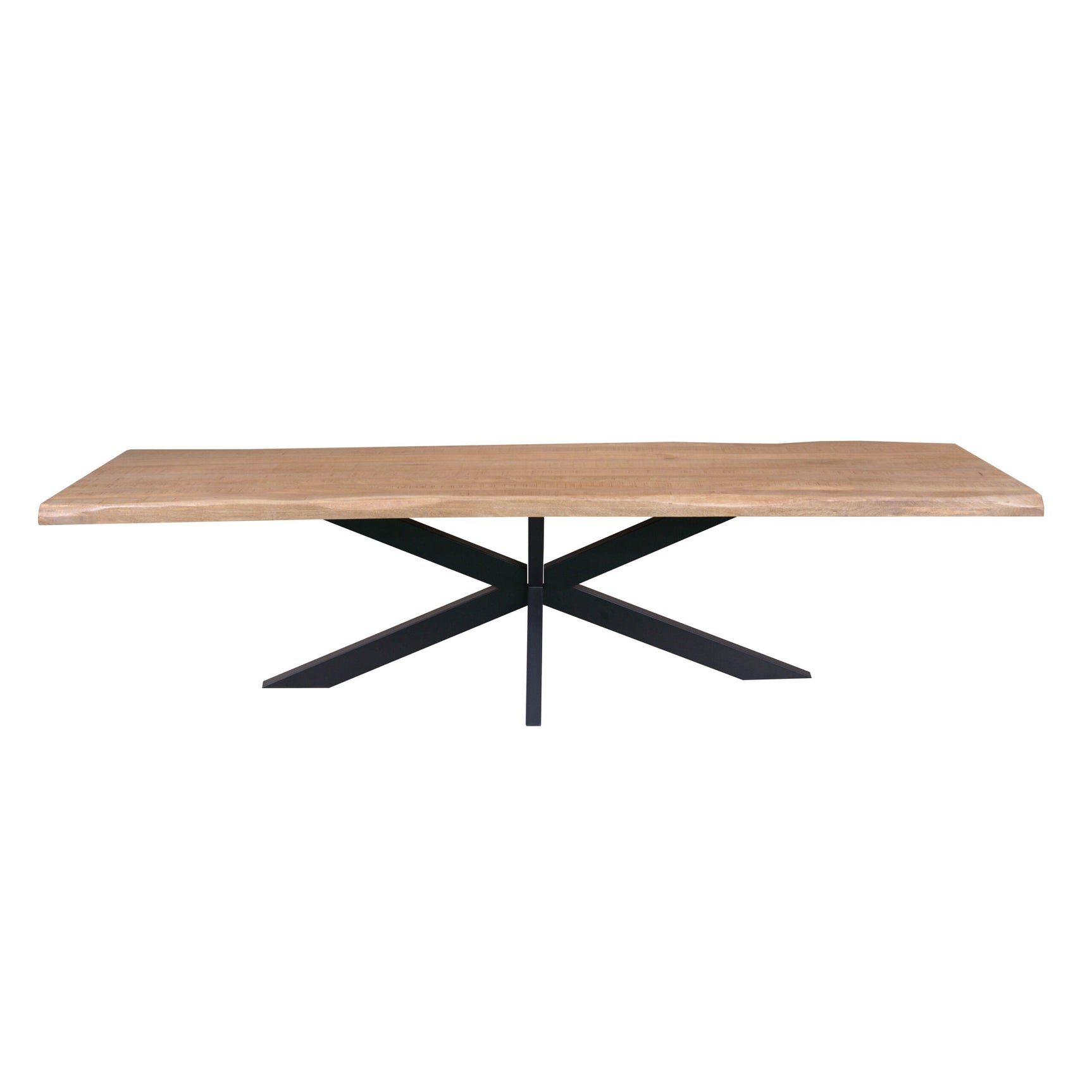 Boomstamtafel met rechthoekig eiken blad en X-vormige zwarte poot