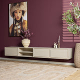 Zwevend tv-meubel met open middencompartiment en 4 frontladen, naturel houtlook