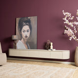 Zwevend tv-meubel met lade-indeling in vier delen en beige/witte afwerking