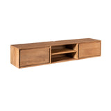 Tv-meubel in naturel hout met open middencompartiment en twee schuiflades
